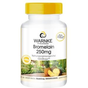 Bromelaïne-capsules - 250 mg bromelaïne per capsule - 600 F.I.P - natuurlijk ananasenzym - veganistisch & hoog gedoseerd - 100 capsules | Warnke Vitalstoffe - Duitse apothekerskwalitei