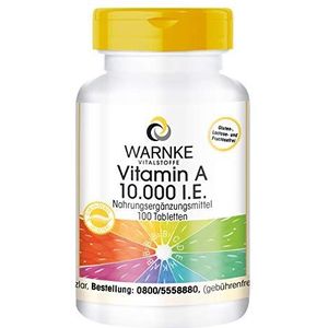 Vitamine A 10.000 I.E. - 3000Âµg retinol (retinylacetaat) per tablet - hoge dosering & veganistisch - 100 tabletten | Warnke Vitalstoffe