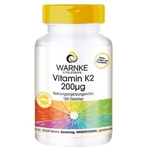 Vitamine K2 200μg - natuurlijke menaquinone MK-7 - hoge dosering & veganistisch - 100 tabletten | Warnke Vitalstoffe - Duitse apothekerskwalitei