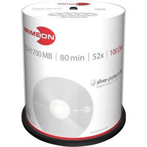 Primeon 2761103 CD-R 80 disc 700 MB 100 stuk(s) Spindel Mat zilver oppervlak