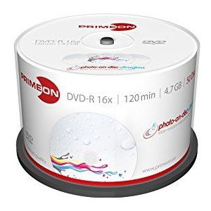 Primeon 2761207 DVD-R disc 4.7 GB 50 stuk(s) Spindel Bedrukbaar, Hoogglans opppervlak, Watervast, Onuitwisbaar