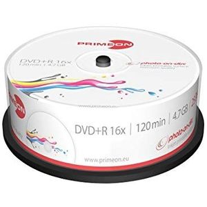 PRIMEON DVD+R 4,7 GB/120 min/16x Cakebox, foto-on-disc, Inkjet Full Size Printbaar Surface (25 schijven)