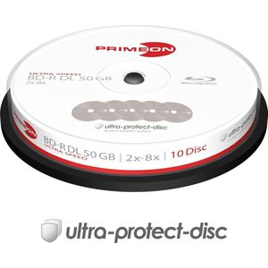 Primeon Blu-ray BD-R DL Disc 50GB 10 Stuks Spindel Antikras-coating