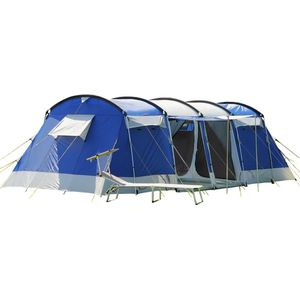 Skandika Montana 8 Tent – Tunneltenten – 8 persoons tent – Campingtent – 200 cm stahoogte – 2-4 Slaapcabines - Muggengaas – Familietent – 4 ingangen – 700 x 310 x 200 cm (L x B x H) - 5000 mm waterkolom – Outdoor, Camping – Kamperen – blauw