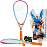 Speedminton FUN set - twee kleine lichtgewicht rackets - twee HELI Speeders - twee speedlights - in handige draagtas - lichtblauw/oranje