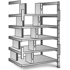 Ordner- en archief-inhaakstelling, verzinkt, hoogte 1920 mm, dubbelzijdig, legbord-b x d = 800 x 600 mm, aanbouwstelling