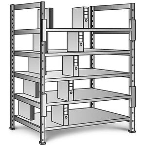 Ordner- en archief-inhaakstelling, verzinkt, hoogte 1920 mm, dubbelzijdig, legbord-b x d = 1200 x 600 mm, basisstelling