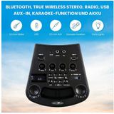 Reflexion PS07BT Mobile Discosoundmaschine (Bluetooth, True Wireless Stereo, Radio, USB, AUX-IN, Karaokefunktion und Akku) schwarz