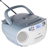 REFLEXION CD-Player mit Kassette und Radio für Netz- und Batteriebetrieb (PLL UKW-Radio, LCD-Display, AUX-Eingang, Kopfhörer-Anschluss), weiß/blau, RCR2260