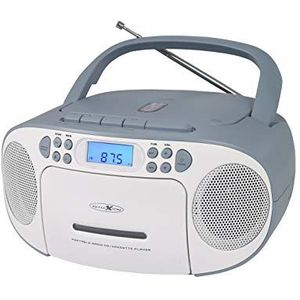 REFLEXION CD-speler met cassette en radio voor net- en batterijvoeding (PLL FM-radio, LCD-display, AUX-ingang, hoofdtelefoonaansluiting), wit/blauw, RCR2260