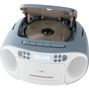 Reflexion CD-speler met cassette en DAB-radio voor netvoeding en batterij (PLL FM-radio, Dab+, LCD-display, AUX-ingang, hoofdtelefoonaansluiting) wit/blauw