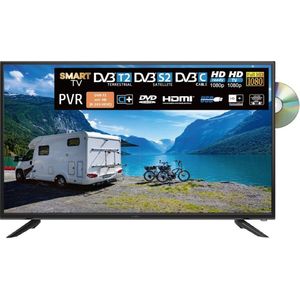 REFLEXION 40 inch Smart Wide-Screen Full HD led-tv voor campers met DVB-T2 HD, dvd-speler, drievoudige tuner en 12 V auto-adapter (12 V/24 V HDMI, USB, EPG, CI+, DVB-T) zwart