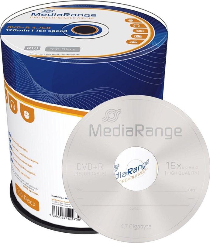 MediaRange - DVD+R - 16x - 4 Minuten Opslag - Krasbestendig