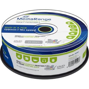Mediarange MR407 DVD-R 4,7 GB 16 x Cake Box, bedrukbaar, wit, 25 stuks