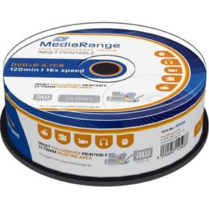 MediaRange DVD+R 4,7 GB 25 stuks spindel 16x Inkjet Full Printa