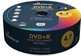 MediaRange - DVD+R - 4,7GB - 25 Stuks - Printable - Hoge Kwaliteit