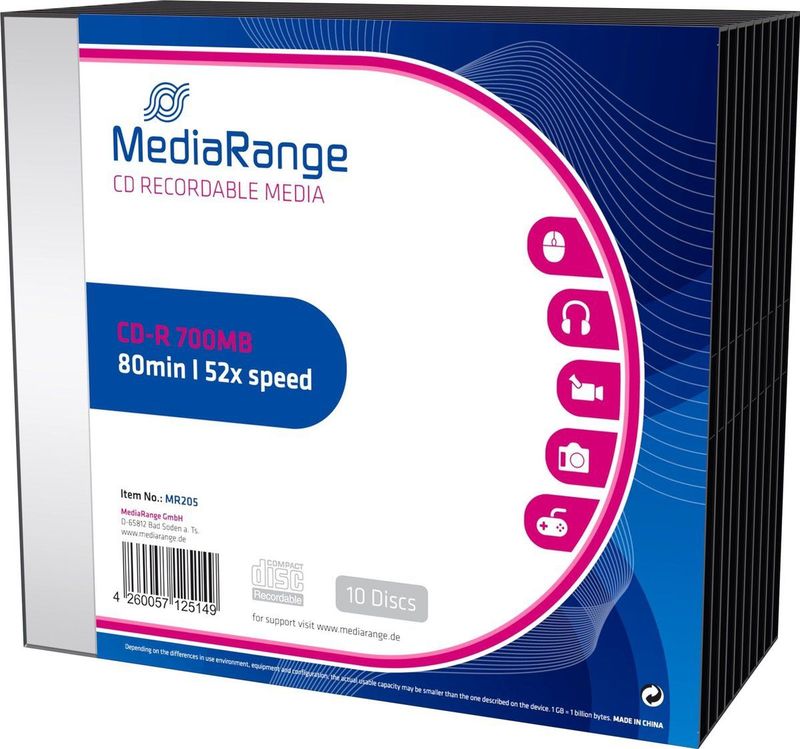 MediaRange CD-R 700MB - 80min - 52x - Slimcase - 10 Stuks