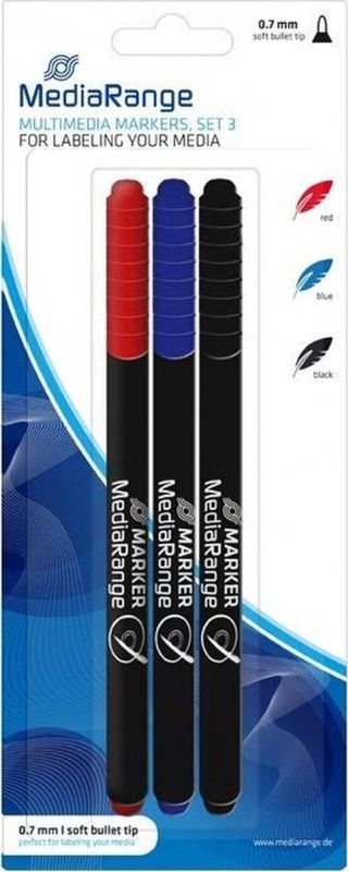 MediaRange - MR701 - Marker - Blauw/Zwart/Rood - 1mm Punt - Set van 3