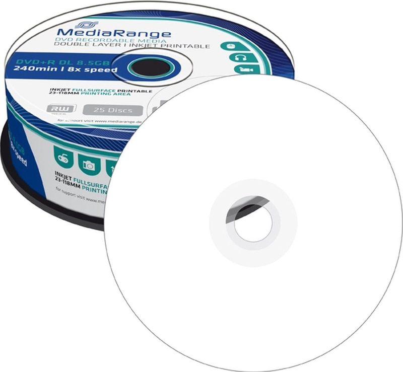 MediaRange - DVD+R DL - 8,5 GB - Blanco - Cake Box met 25 Stuks