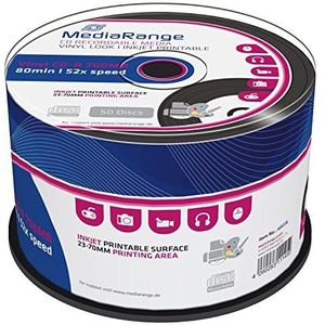 MediaRange Vinyl CD-R 700MB|80min 52-voudige schrijfsnelheid, bedrukbare (inkjetprinter), zwarte schrijfpagina, 50 Cakebox