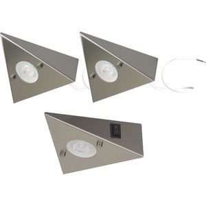 Trango set van 3 LED-keukenlamp inbouwarmatuur 6739-32, rvs inbouwspot incl. 3 x 4,8 Watt 3000K warmwitte LED-module direct 230V uitbreidbaar naar behoefte