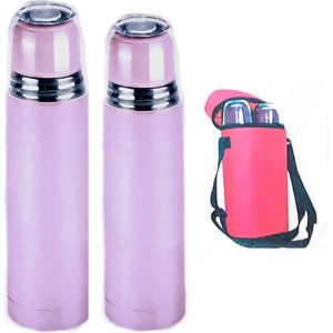 3 in 1 Reis-set - 2 drink flessen- 1 draagtas - Roze