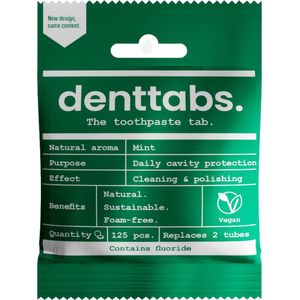 Denttabs Natural Toothpaste Tablets with Fluoride Tandpasta met Fluoride in tabletten Mint 125 tbl