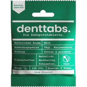 Denttabs Natural Toothpaste Tablets without Fluoride tandpasta zonder fluoride in tabletten Mint 125 tbl