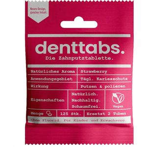 Denttabs tandpastatabletten met aardbeiensmaak - met fluor- 125 stuks - vegan - plasticvrij