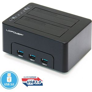 LC-POWER® LC-DOCK-U3-HUB - Docking Station Voor Harde Schijf - USB 3.0 (3.1 Gen 1) Type-B - Zwart