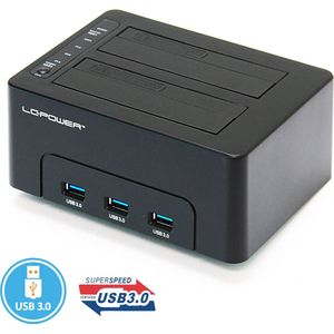 LC-Power LC-DOCK-U3-HUB (USB B), Docking station + USB-hub, Zwart