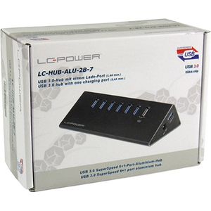 LC-Power LC-HUB-2B-7 (USB A), Docking station + USB-hub, Zwart
