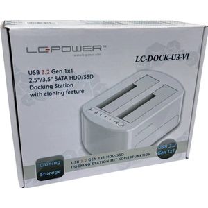 LC-Power - LC-DOCK-U3-VI - Dockingstation - Wit - USB 3.2 - 2 Havens