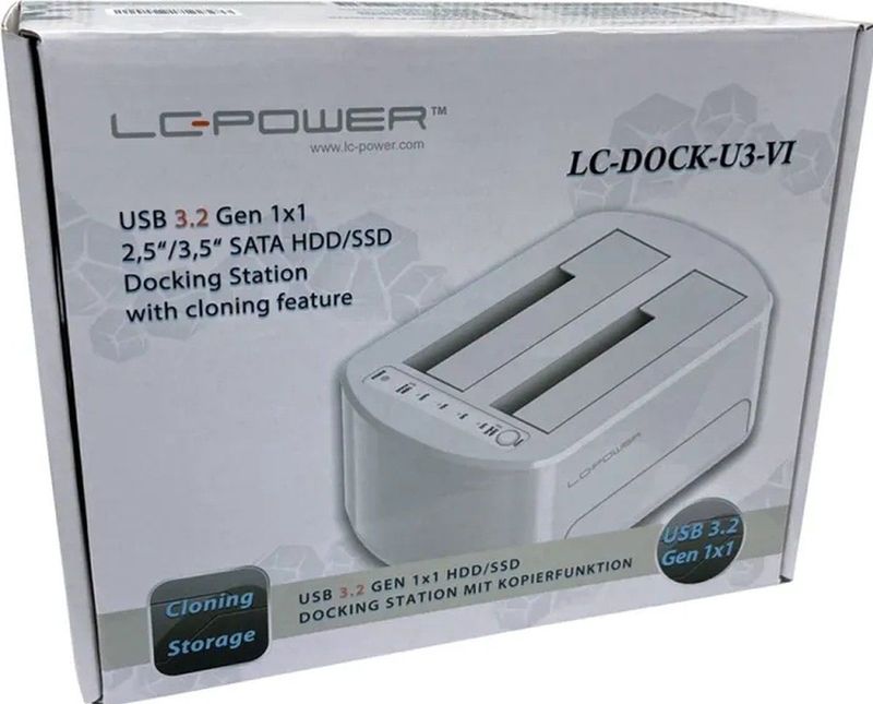 LC-Power - LC-DOCK-U3-VI - Dockingstation - Wit - USB 3.2 - 2 Havens