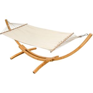 XXL Hangmat met Houten Frame - Hangmatstandaard Tuin Hammock voor 2 Personen Beige