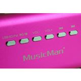 Musicman MA Soundstation Stereo-luidspreker met geïntegreerde accu (MP3-speler, radio, microSD-kaartsleuf, USB-sleuf) zonder display roze