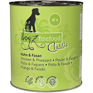 dogz finefood N° 4 Kip & Fazant Hondenvoer, natvoer voor honden en puppy's, graanvrij en suikervrij, hoog vleesgehalte, 6 x 800 g blik