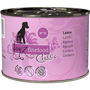 dogz finefood N° 10 Lam Hondenvoer, natvoer voor honden en puppy's, graanvrij en suikervrij, hoog vleesgehalte, blik van 6 x 200 g