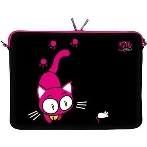 Digittrade Kitty to Go LS141-13 Designer neopreen beschermhoes voor 13,3 inch tablet en Ultrabook 14 inch (14 inch), zwart/roze kattenpatroon