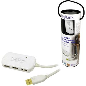 LogiLink USB-kabel USB 2.0 USB-A stekker, USB-A bus 12.00 m Wit Vergulde steekcontacten, UL gecertificeerd UA0108