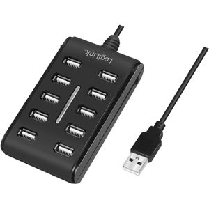 LogiLink USB2.0 10-Port USB2 Hub, Zwart