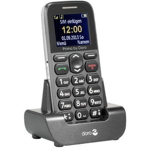 Primo 215 by Doro GSM mobiele telefoon met tafeloplaadstation (noodoproepknop, Bluetooth, zaklamp) grijs