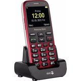 Primo 368 by Doro GSM mobiele telefoon met groot kleurendisplay, valsensor, zaklamp, FM-radio, kalender, incl. tafellaadstation, 360086, rood