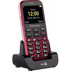Primo 360086 by Doro GSM 368 mobiele telefoon met groot kleurendisplay, valsensor, zaklamp, FM-radio, kalender, tafellaadstation, rood