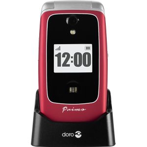 Primo 418 by Doro GSM grote toetsen mobiele telefoon met groot kleurendisplay, valsensor, GPS lokalisatie, cardio-meetfunctie, zaklamp, FM-radio, kalender, incl. tafellaadstation, rood