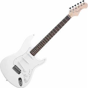 Rocktile Sphere Classic White E-Gitarre (weißes Schlagbrett, 3x Single Coil Tonabnehmer, 21 Bünde, Engineering Wood Griffbrett, Tremolo-Bridge, 2,5m Gitarrenkabel, Tremolohebel und Inbusschlüssel)
