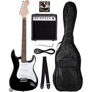 Rocktile Banger's Pack Komplettset E-Gitarre Schwarz (Verstärker, Tremolo, Tasche, Kabel, Gurt, Plecs, Ersatzsaiten und Schule mit CD/DVD)