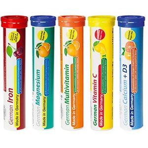 Bruistabletten assortiment mix T&D Pharma - 5x20 = 100 German bruistabletten - vitamines en mineralen in fruitige smaken - Made in Germany