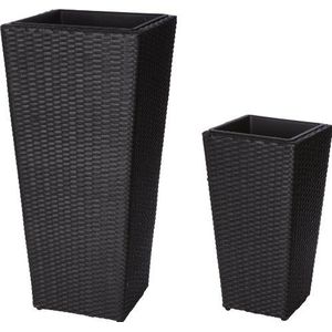 Gartenfreude Plant Pot Covers Plastic Wicker 37 x 37 x 77 cm / 28 x 28 x 51 cm met Waterdichte Kunststof Inzetstuk Antraciet Antraciet