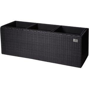 GARTENFREUDE® - Poly Rattan Bloembak - 3 waterdichte kunststof inserts - Antraciet - 76 x 26 x 29,5 cm